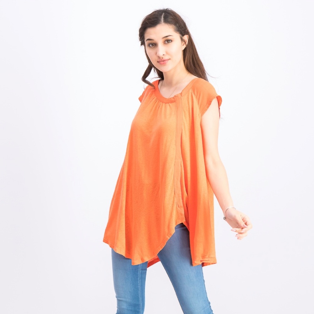 FREE PEOPLE Linen Blend Asymmetrical Top